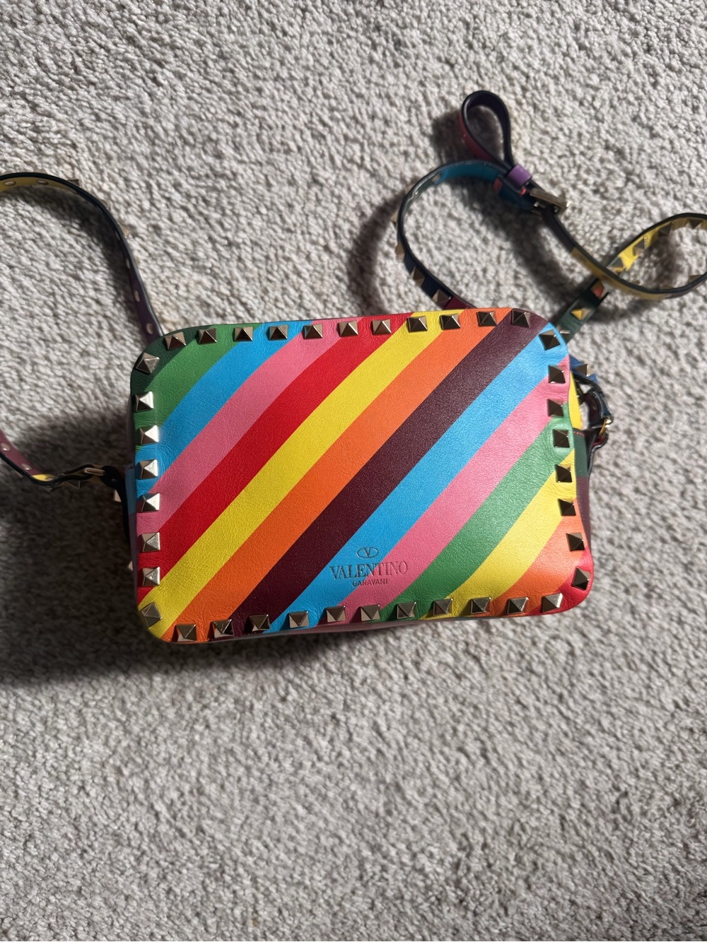 Valentino Rainbow Stripe Rockstud Crossbody Bag